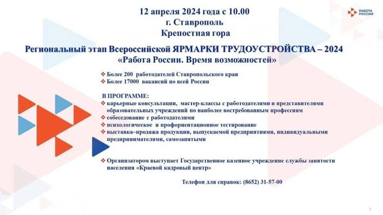 В Ставрополе пройдёт региональный этап Всероссийской ярмарки трудоустройства